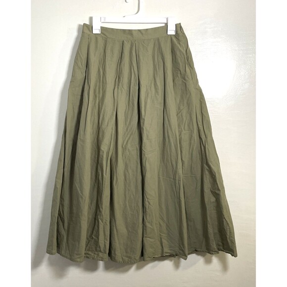 DKNY Womens Green Pleated Cotton Skirt With Side Pockets Size Small - Picture 2 of 11